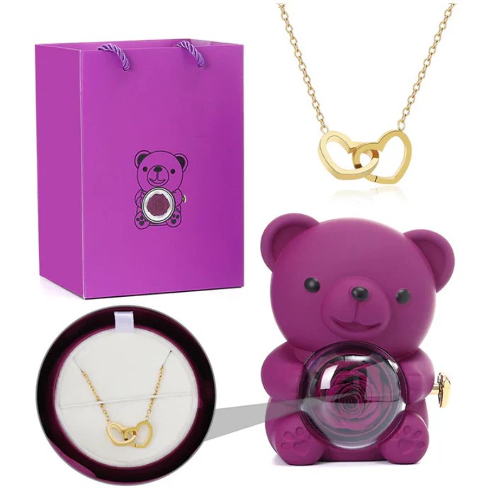 Elegant Acrylic Teddy Bear Rose Jewelry Box