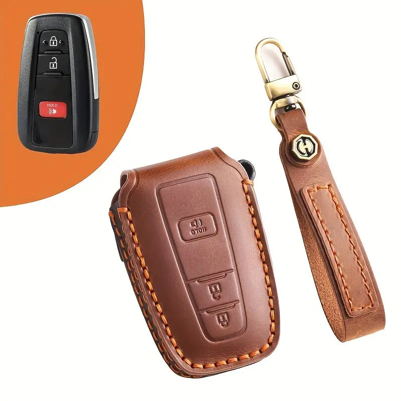 Premium Genuine Leather Key Fob Cover for Toyota