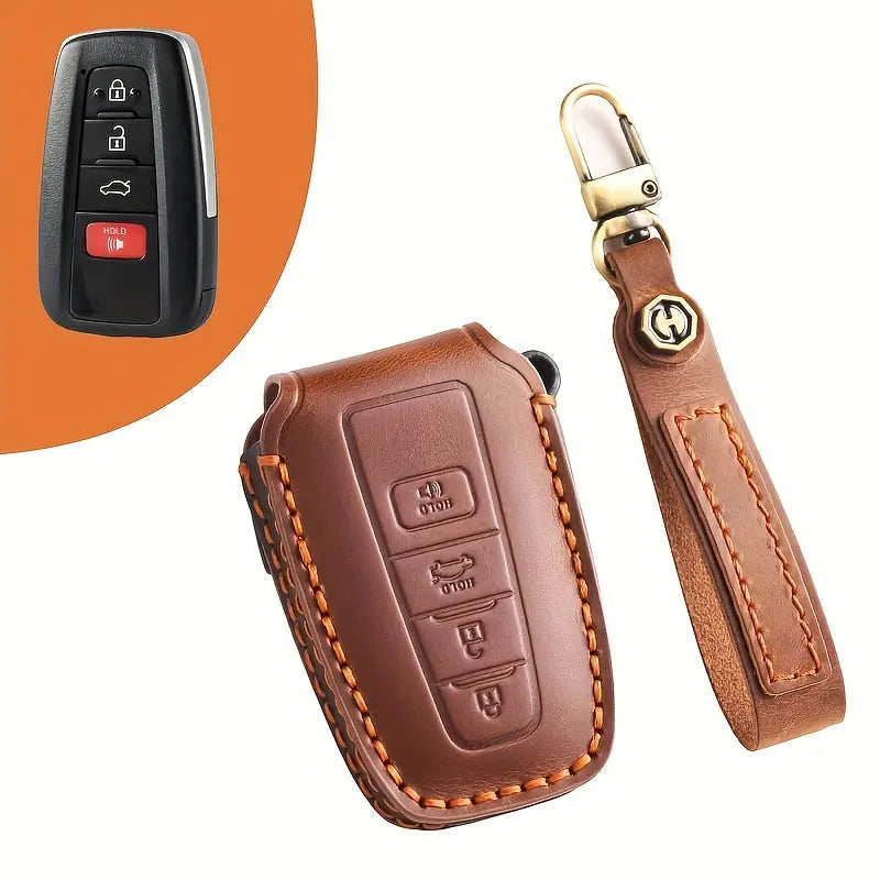Premium Genuine Leather Key Fob Cover for Toyota