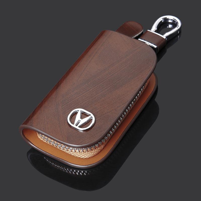 Wood Grain Leather Car Key Case