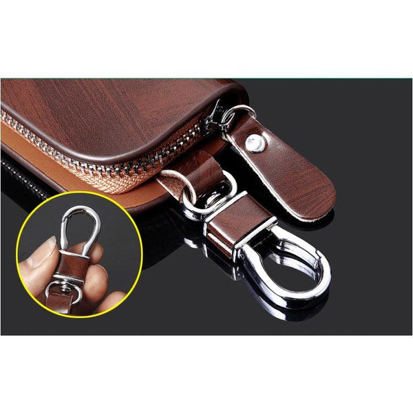 Wood Grain Leather Car Key Case