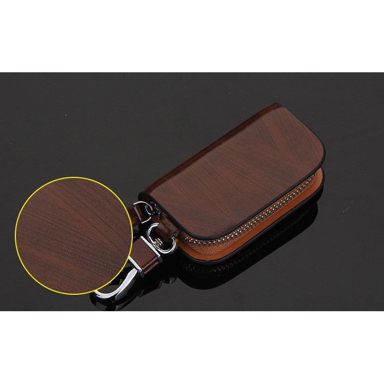 Wood Grain Leather Car Key Case
